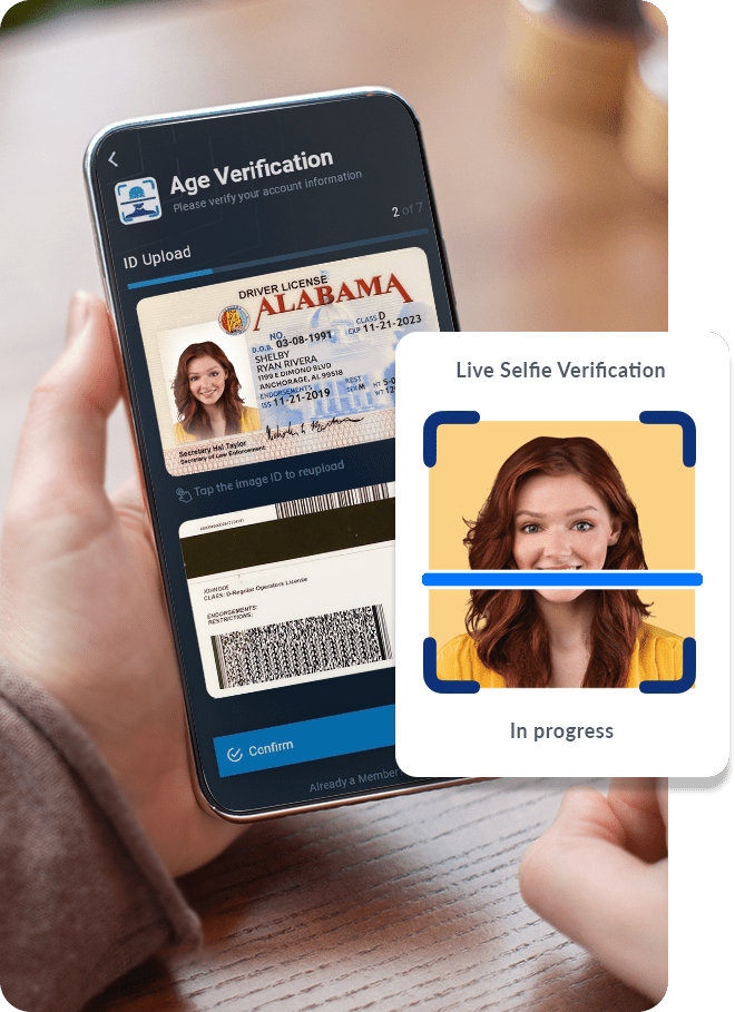 ID scanning and upload in app with live selfie detection