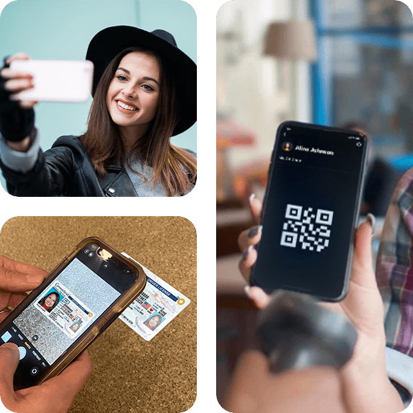 Customer scans ID and takes selfie, with QR code for age verification